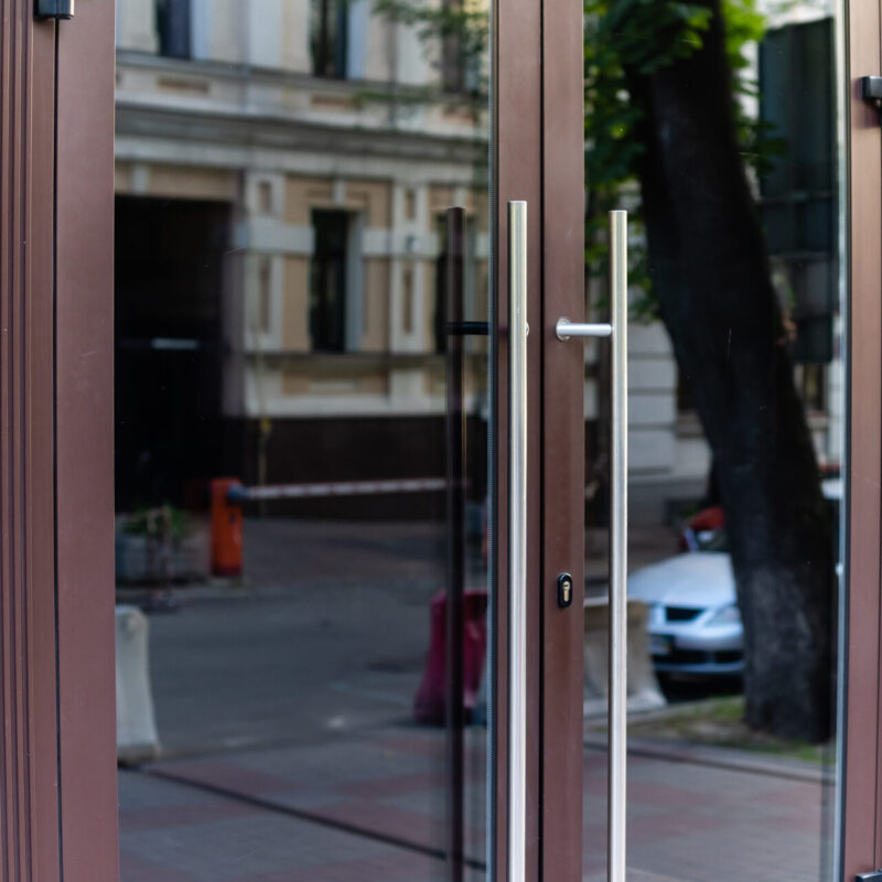 glass entrance doors in an office